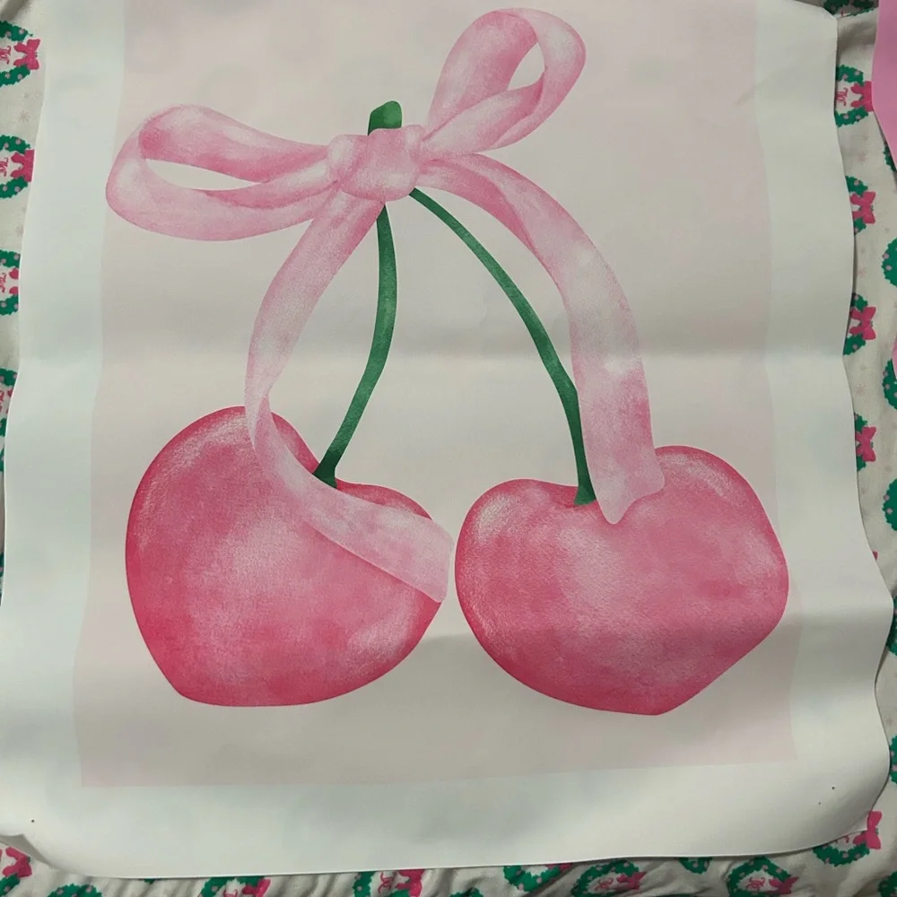 Pink Bow & Cherry Art Prints - Set of 3 - Picture 2 of 4